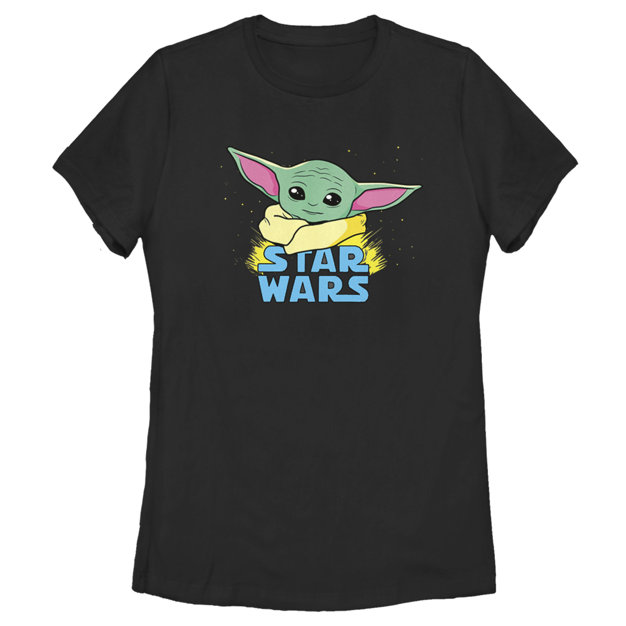 Women's Star Wars: The Mandalorian The Child Cartoon Shiny Eyes Graphic Tee Black Large